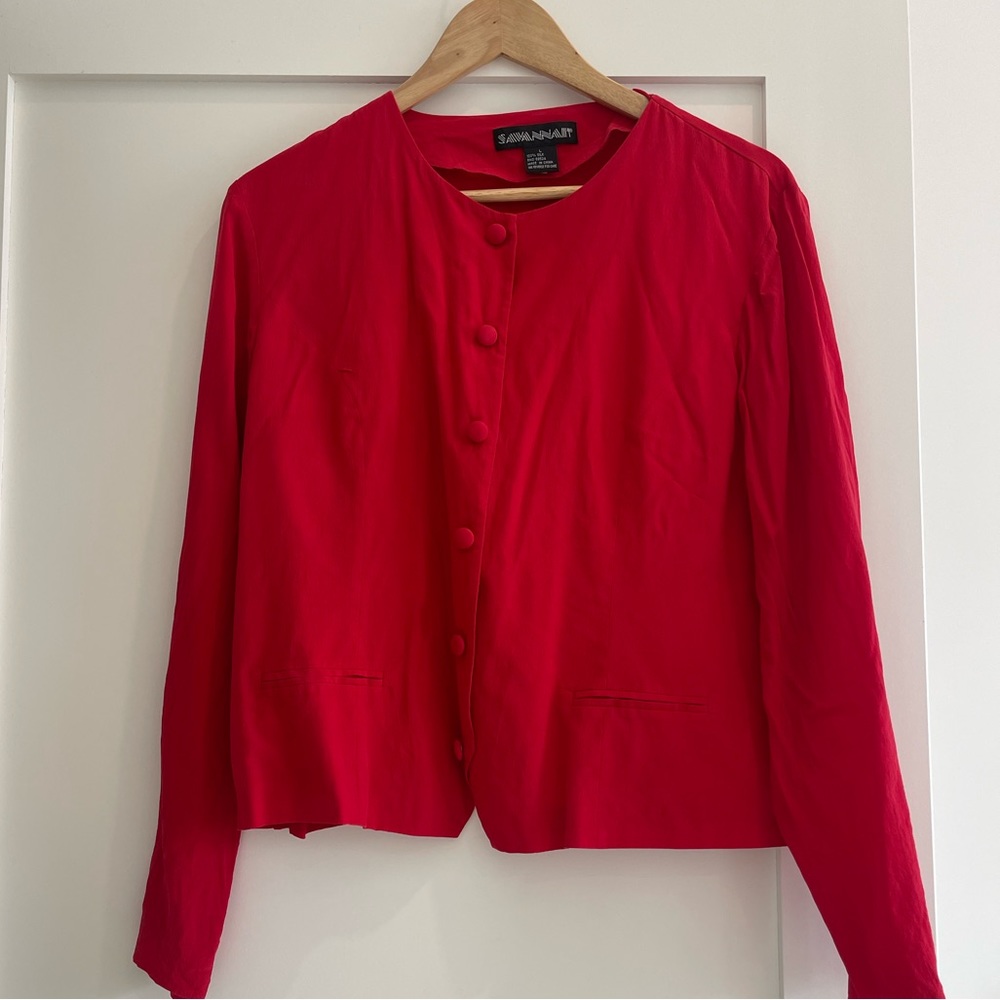Vintage Red Silk Button Up- Size Large